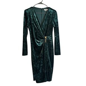 NWOT Calvin Klein Green Crushed Velvet Faux Wrap Dress 10 Cocktail Evening